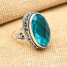 Blue Topaz Gemstone Handmade 925 Sterling Silver Ring Jewelry