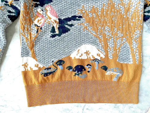 BARRIE LANDSCAPE SWEATER IN GREY / MUSTARD - 100% CASHMERE INTARSIA KNIT - SZ S - Picture 7 of 17