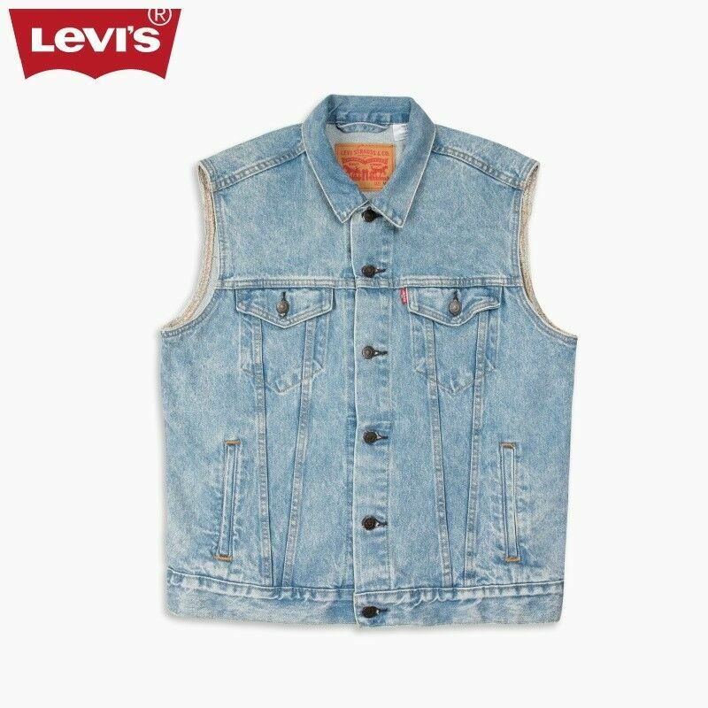 hård Salg Pastor Levis Trucker Jeans Vest Button Up Vest Color Light Blue 006 | eBay