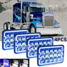 4X LED Headlights 4x6'' Hi/Lo Blue DRL Fit Kenworth T800 T400 T600 W900B W900L
