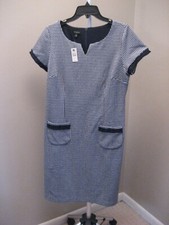 NWT! TALBOTS Black White Short Sleeve Pockets Sheath Dress Sz 10 $129