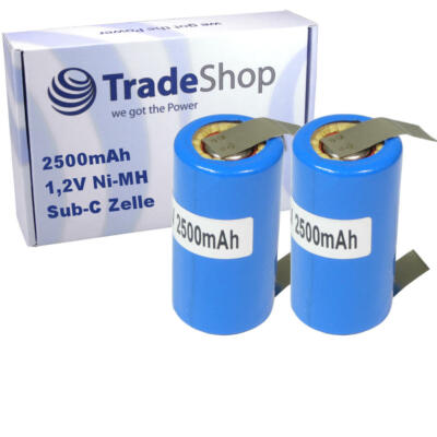 2x Sub-C SC Zelle Akku im Schrumpfschlauch 2500mAh 1,2V mit U-Lötfahnen Ersatz