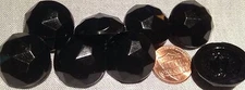8 Shiny Glossy Domed Faceted Black Plastic Shank Buttons 7/8" 23mm 7724