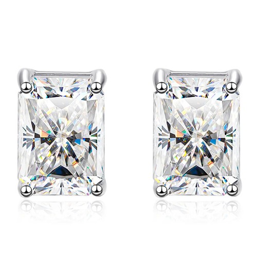 1CT Emerald Cut Moissanite Stud Earrings 925 Sterling Silver 14K Gold Plated GRA - Picture 16 of 16