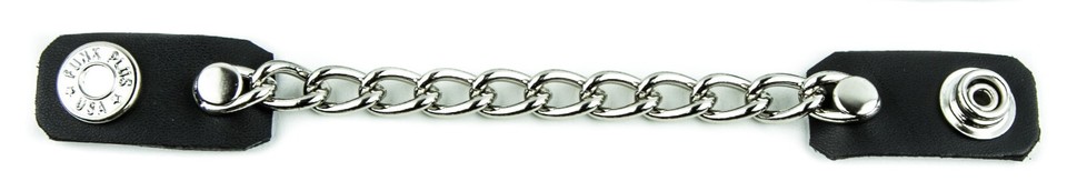 Black Leather Biker Vest Chain Extender - 1 Row With Silver Chrome Hardware