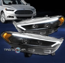For 2013-2016 Ford Fusion LED Switchback Projector Headlight Headlamp Black L+R