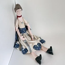 Vintage Handmade Elinor Peace Bailey Rag Cloth Doll Painted Face Lace Hearts