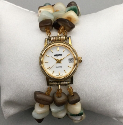 Vintage Helbros Watch Women 22mm Gold Tone Date Beaded  display picture 2