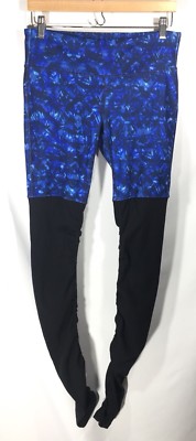 Alo Goddess Ribbed Leg Warmer Legging Blue Kaleidoscope Black