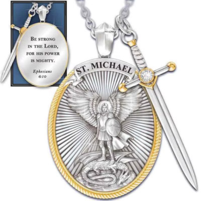 Halskette Frauenkette Männerkette Zirkonia Talisman Schutzzeichen St. Michael