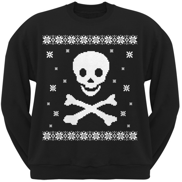 Big Skull & Crossbones Ugly Christmas Sweater Black Adult Crew Neck