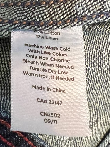 Talbots Men's Denim Jean Jacket Dark Blue Button Size X Linen Blend - Picture 8 of 12