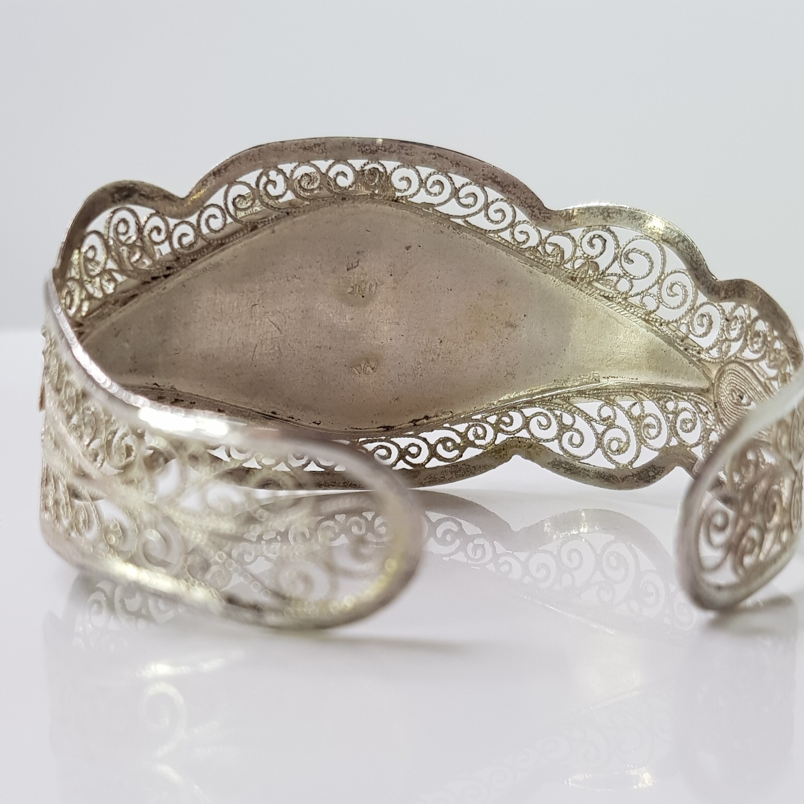 Vintage 900 Solid Silver Filigree Cuff Bangle Flo… - image 13