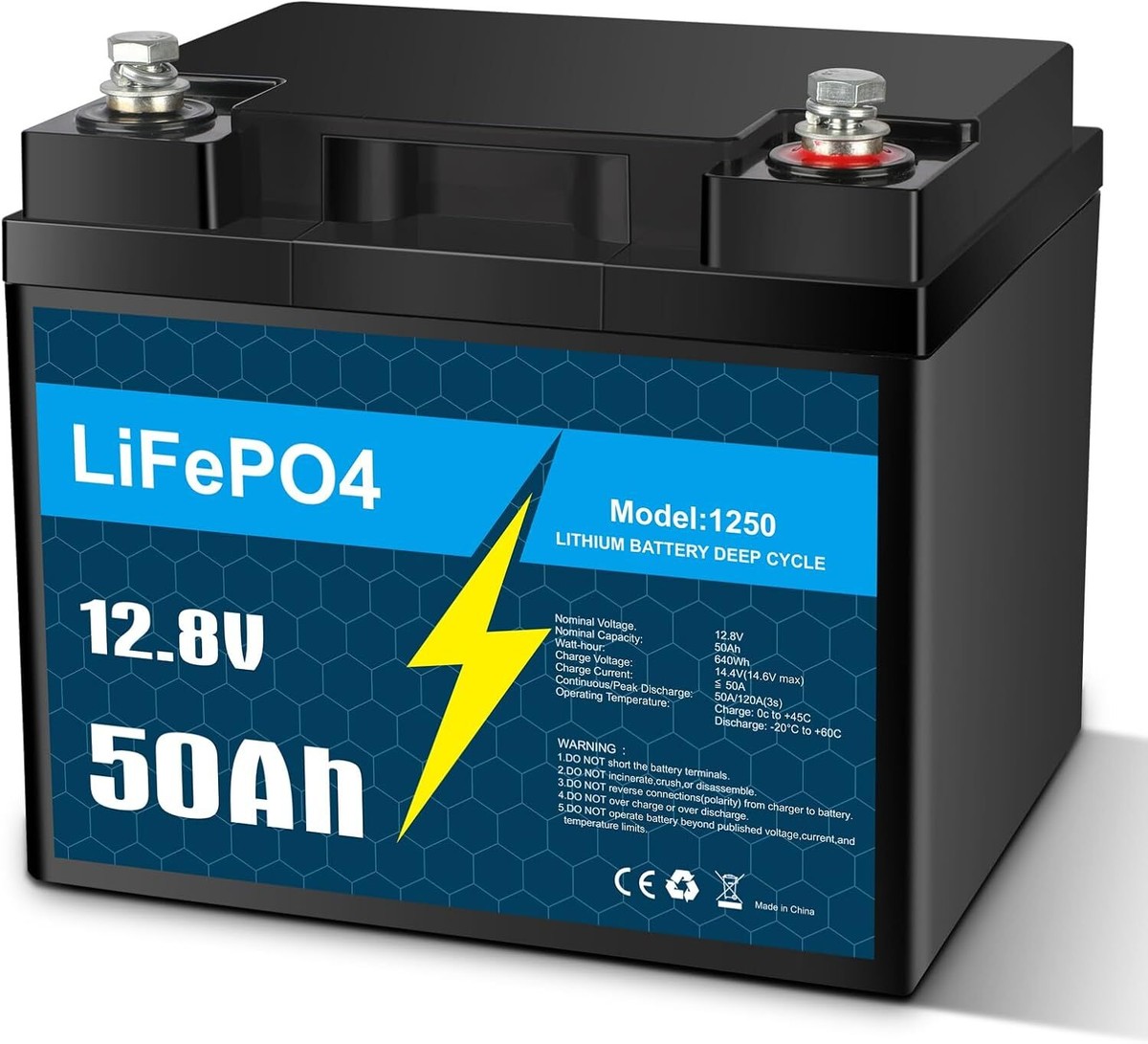 12.8V 50Ah 640Wh LiFePO4 Lithium Battery with BMS for RV Off-grid 