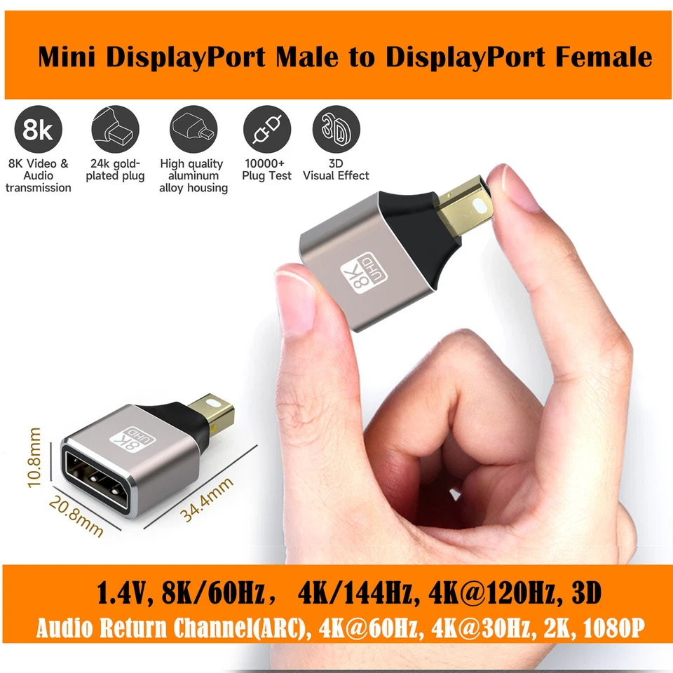 DisplayPort DP 1.4 to Mini DisplayPort Adapter Male to Female Thunderbolt2 8K@60 - Image 3 of 4