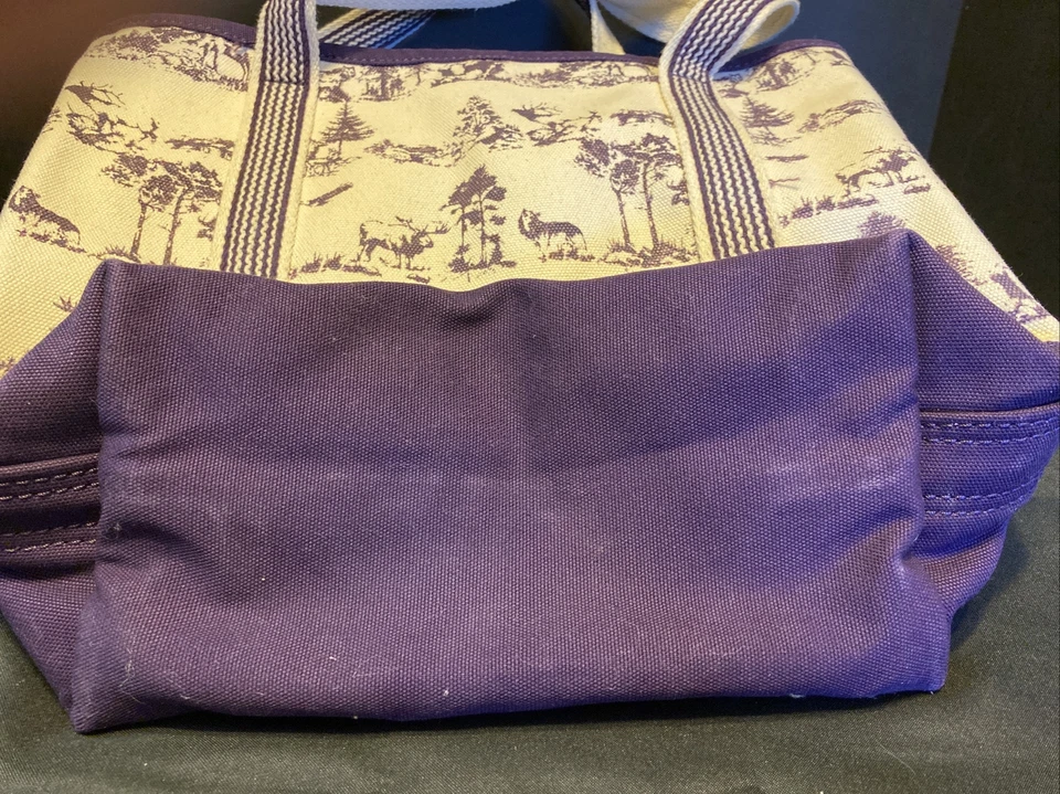 Bolso de hombro 30b Lands End mediano de lona estampado toile lobo alce oso Foto 4 de 4