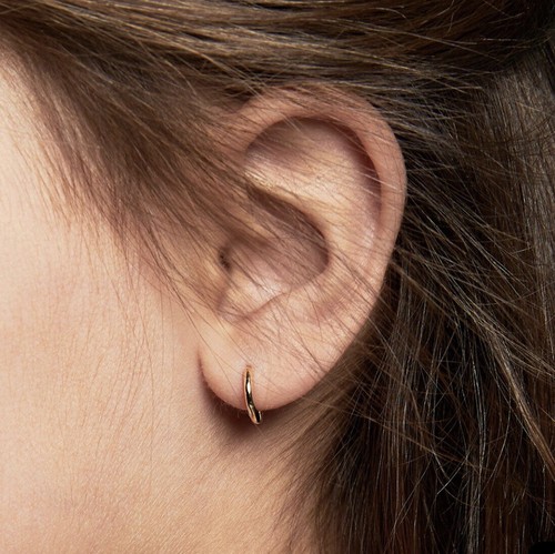 14K Real Yellow Gold 1mm Tube Round Mini Endless Hoop Earrings Women Children - Picture 4 of 4