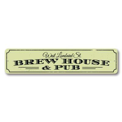 Pub & Brewhouse Sign, Personalized Bar Location Address Metal Decor Sign
