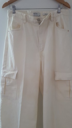 CREAM BERKSHA WIDE LEG CARGO JEANS PANTS SIZE 10