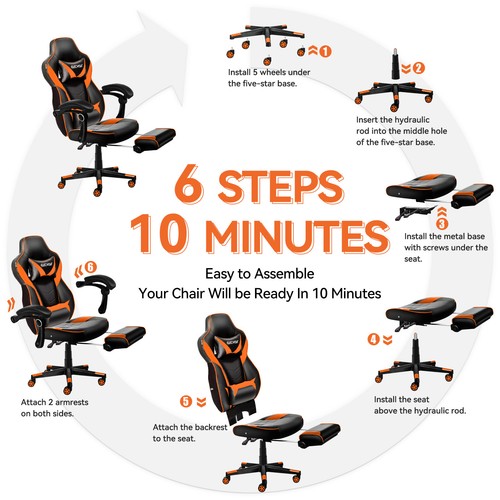 ELECWISH Gaming Chair Home Office Computer Chair Orange Recliner Swivel Seat - Picture 10 of 10