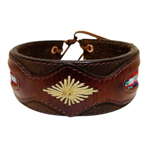 Pulsera de cuero con cuentas nativas americanas vintage para hombre Foto 4 de 4