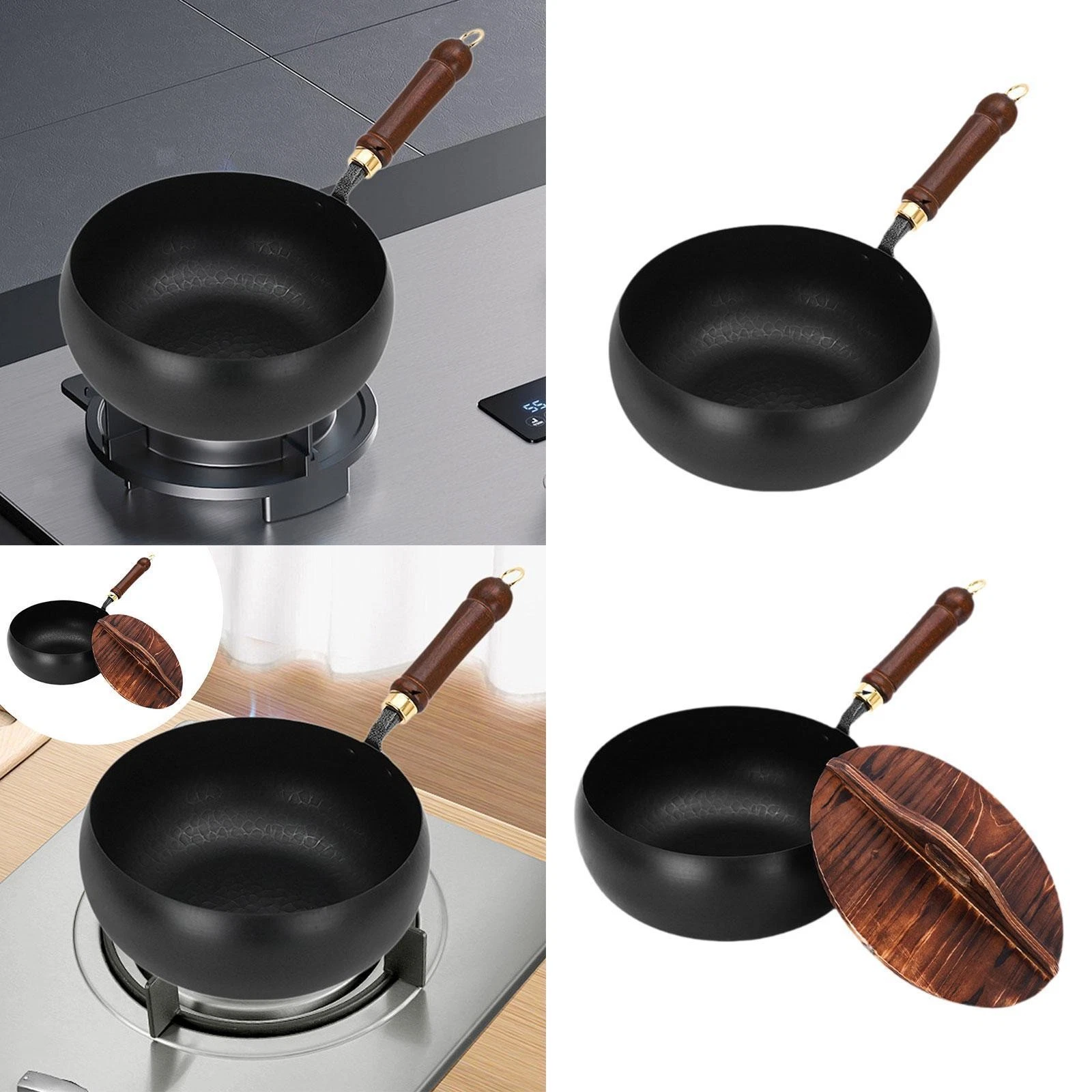 Wok Pan Nonstick Wok Wood Handle Sautee General Pans Gas Nonstick Coating
