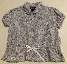 Girls Blue Floral Button Up Ralph Lauren Top Size 6 Collard Cottage Vacation