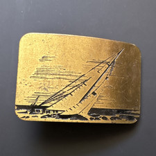Nautical Sailboat Belt Buckle Gold Tone Metal...
