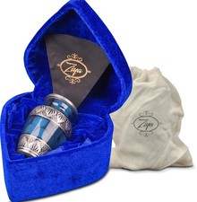 Small Keepsake Cremation Urn for Human Ashes With Velvet Heart Case, Blue