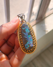 925 Sterling Silver Blue Luster Australian Boulder Opal Pendant Gemstone Jewelry