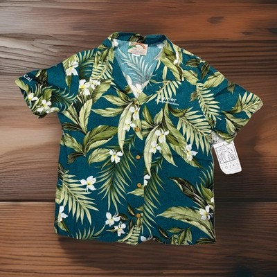 Vintage Paradise Found Women Hawaiian Aloha Shirt Medium Teal Floral Rayon