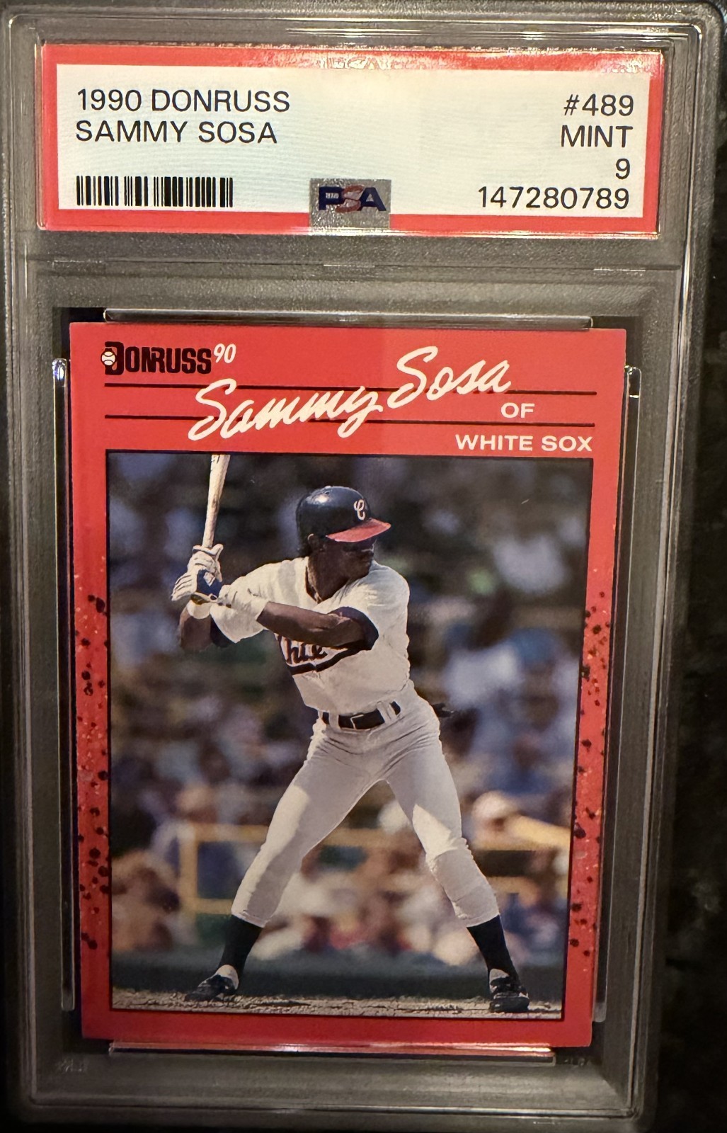 1990 Donruss #489 SAMMY SOSA Rookie PSA 9  Sox Cubs view 2