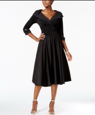 Eliza J Black Portrait Collar sheer 3/4 sleeve cocktail dress Size 4 Retro H38