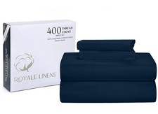 ROYALE LINENS 400TC 100 American Grown Cotton Sateen Queen Sheet Set Navy
