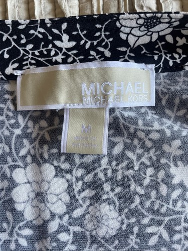 MICHAEL KORS Black White Floral Signature Gold Button A-Line Midi Dress M $145 - Picture 11 of 24