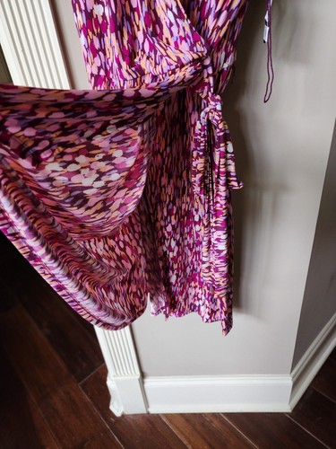Maggie London Wrap Dress Multi Colored Size 14 New NWT Midi Women Purple Pink - Picture 6 of 8