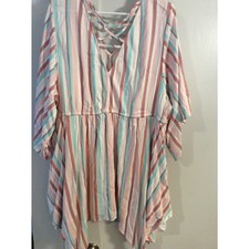 New NWT Torrid Babydoll Stretch Challis Dolman Sleeve Tunic Top Striped 4X 26 