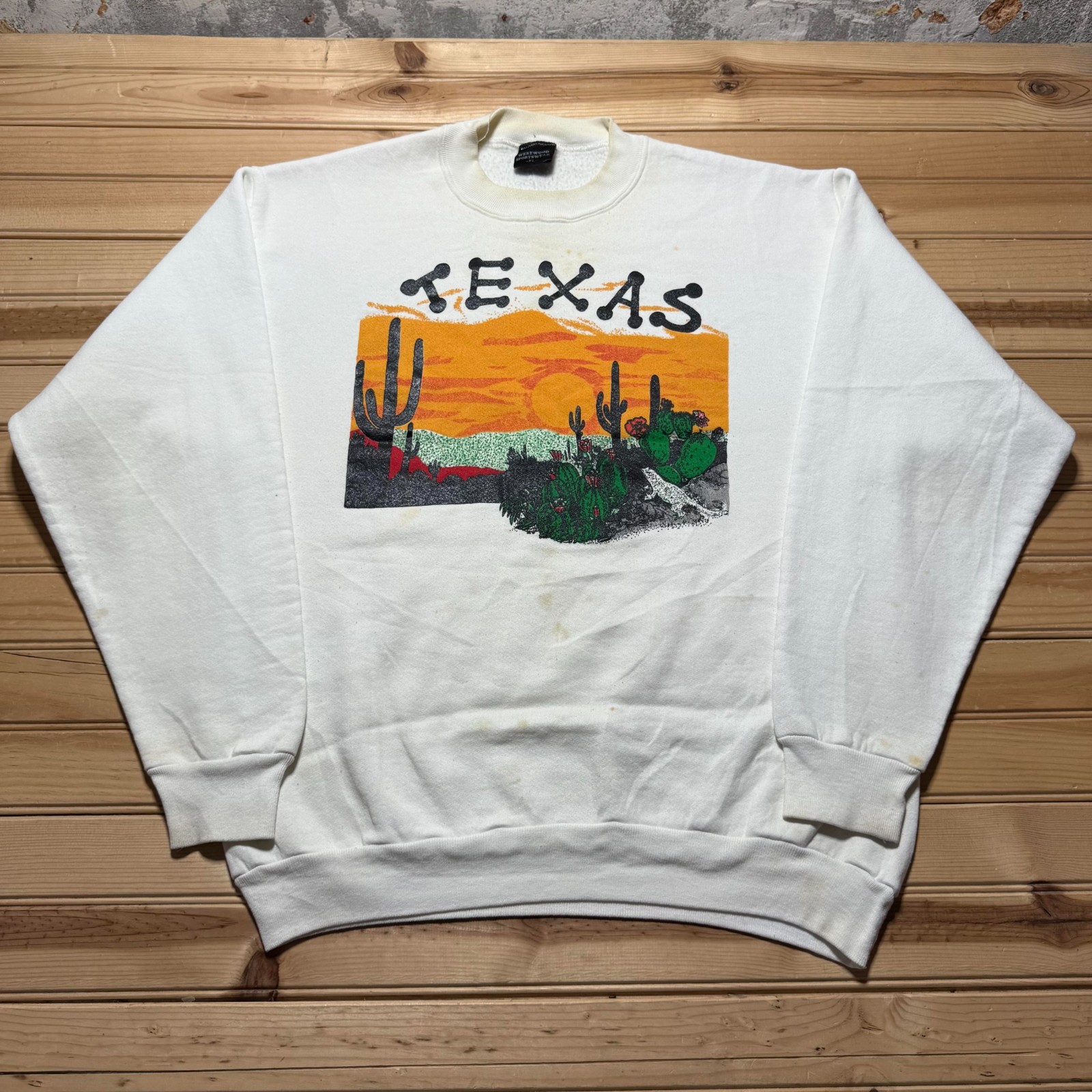 Vintage 80s Texas Cactus Desert Sunset Crewneck Pullover Sweatshirt - Size XL