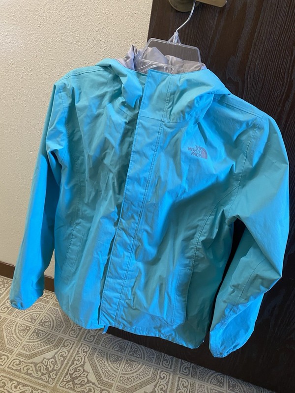 The North Face Girls XL Hooded Rain Jacket Blue Nylon Zip Lined