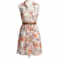 HM Sleeveless Shirt Dress Floral Paisley Boho Print Belted Multi Color Size 2