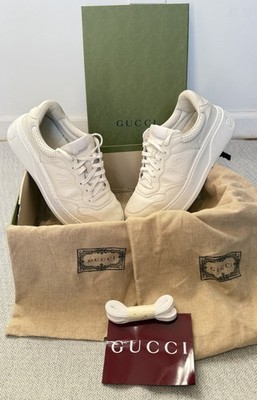 Gucci White Leather Low Top Lace Up Men's Designer Athletic Sneakers