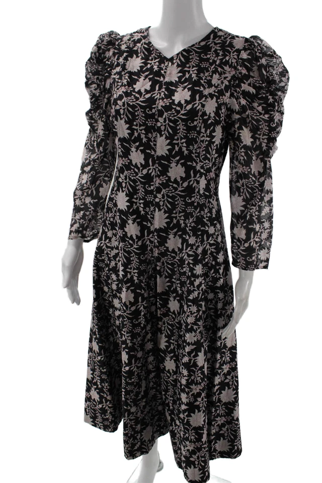 Vestido Midi Ulla Johnson Feminino Fit & Flare Preto Decote V Manga Longa Tamanho 6 - Imagem 2 de 4