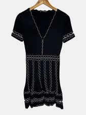 ALEXANDER MCQUEEN Black White Scallop Cutout Knit Dress Italy Cocktail Sz S