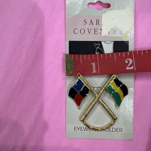 Sarah Coventry Vintage Flag Brooch Pin Eye glass hanger original card NEW - Picture 5 of 5