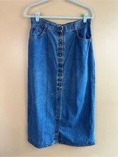 Vintage Long Snap Front Denim Skirt USA Womens M Cowgirl Grandmacore Cottagecore