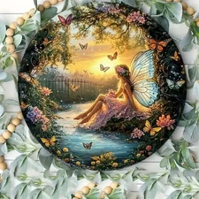 Room Decor Butterfly Fairy Sunset Circular Foil Engraving Wall Art, High-Quality