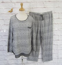 Cuddle Duds Pajama Set size L Gray Fair Isle Soft Knit Sleepwear Loungewear