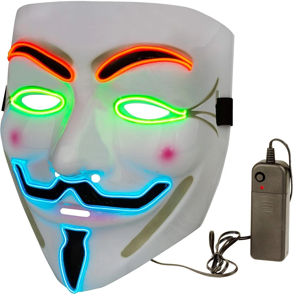 Máscara LED Guy Fawkes - Máscara de hacker anónimo para fiestas de Halloween y disfraces Foto 3 de 4