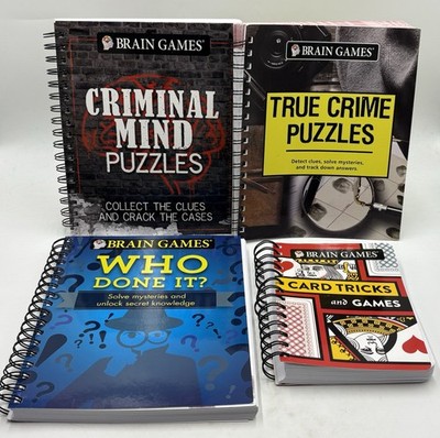 Brain Games 4 Books True Crime Puzzles, Criminal Mind Puzzles, Who Done It, Card