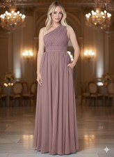 Azazie Molly Dusty Rose Chiffon One-Shoulder Maxi Dress - A8 NWT